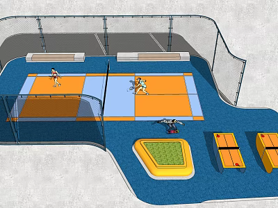 Outdoor Sports Fitness Area With Multiple Training Zones And Activity Courts 3d model