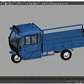 Blue Three Wheel Cargo Truck With Cab And Open Truck Bed