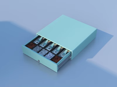 Light Blue Storage Box With Drawer Holding Spice Packets And Granules 3d model