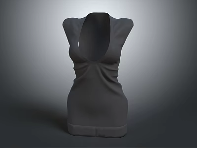 Elegant Gray Sleeveless Dress With V Neck And Ruched Waist Design 3d model