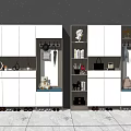 Modern Shoe Cabinet With Mirror Hooks Storage Compartments And Decorative Items 3d model