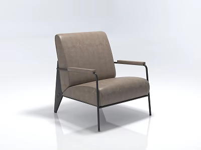 Modern Single Chair With Light Brown Leather Upholstery And Black Metal Frame 3d model