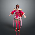 Elegant 3D Female Character In Red Traditional Costume With Golden Decorations And Hairstyle Accessories
