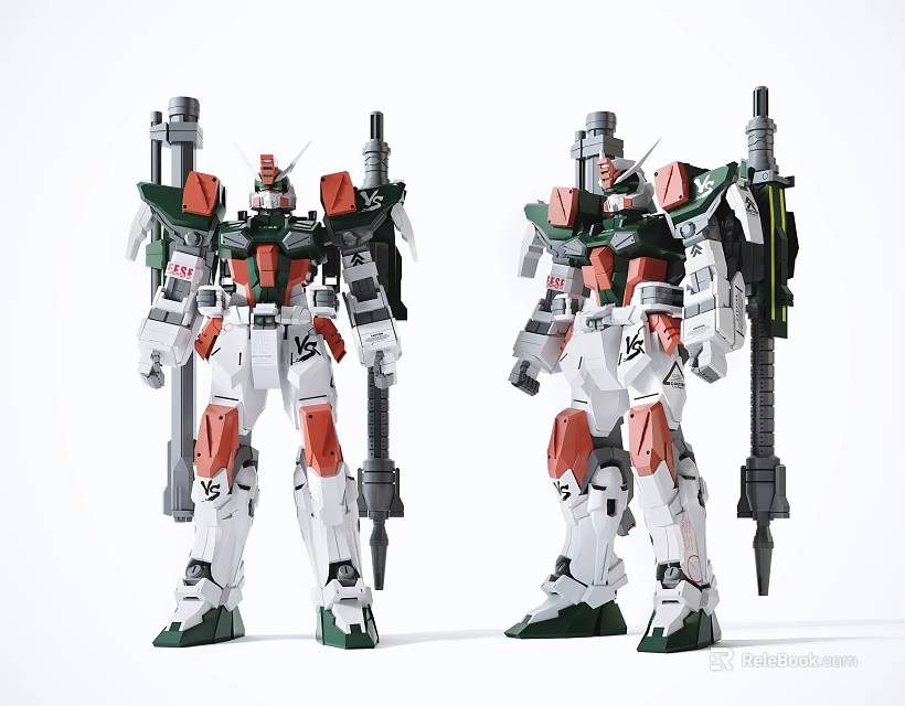 Smart Machines Model Figures With White Green Red Armor And Mechanical Weapons 3d model 