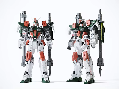 Smart Machines Model Figures With White Green Red Armor And Mechanical Weapons 3d model