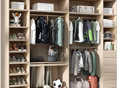 Spacious Light Wooden Wardrobe With Multifunctional Storage Zones For Storing Clothes Shoes And Daily Items 3d model