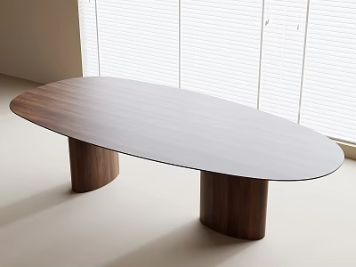 Modern Minimalist Dining Table With Oval Wooden Tabletop And Solid Wood Legs In Bright Room 3d model