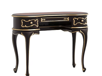 Classical Black Dressing Table With Gold Accents Curved Legs And Drawers 3d model