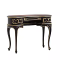 Classical Black Dressing Table With Gold Accents Curved Legs And Drawers
