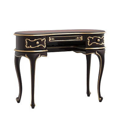 Classical Black Dressing Table With Gold Accents Curved Legs And Drawers 3d model