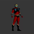 Humanoid Superhero Character In Red Armor With Silver Shoulders Blue Chest And Yellow Helmet