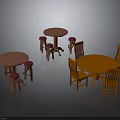 Orange And Pink Round Table Furniture With Matching Chairs And Stools