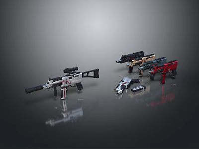 Diverse Modern Tactical Weapons with Multiple Colors and Scope Attachments 3d model