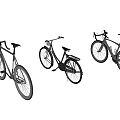 Three Black Bicycles With Modern Design And Different Styles On White Background 3d model