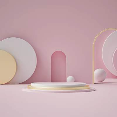 Modern Minimalist Pink Background With Circular Arches Display Platform And Decorative Spheres 3d model