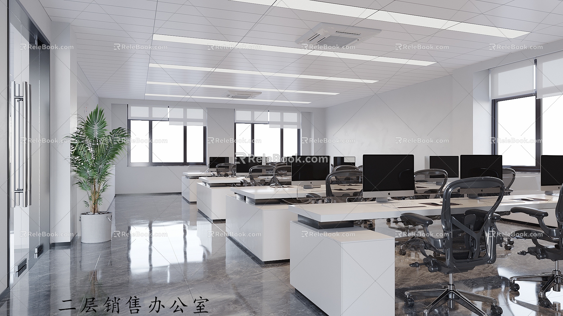 Modern Public Office Area Sales Office 3d model