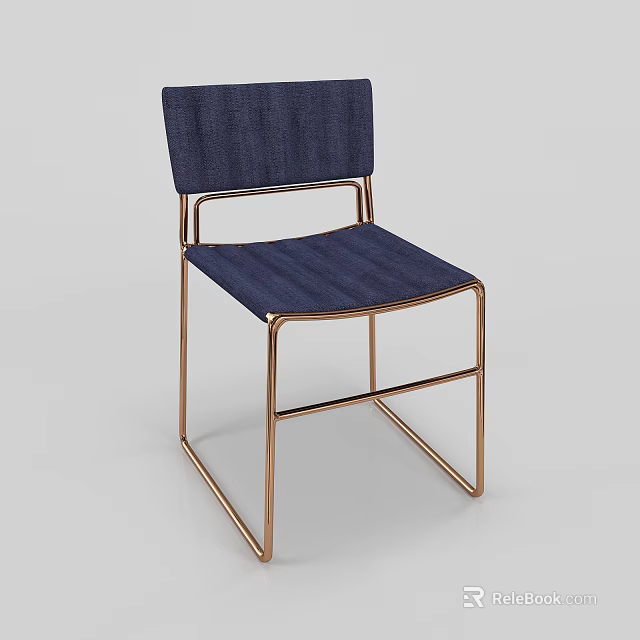 Modern Navy Blue Fabric Accent Chair With Rose Gold Metal Frame Design 3d model 