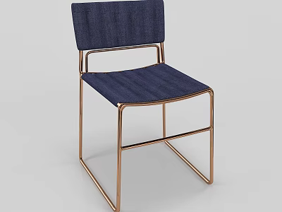 Modern Navy Blue Fabric Accent Chair With Rose Gold Metal Frame Design 3d model