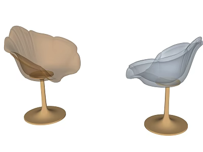 Modern Petal Shaped Dining Chairs With Brown And Transparent Backrests On Golden Round Bases 3d model