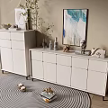 White Entryway Cabinet and Sideboard with Decorative Items Painting and Round Rug in Modern Room