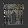 Ancient Gothic Stone Structure With Arched Door Spiral Columns Carvings And Mossy Base