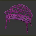 Blue Metal Garden Bench With Ornate Floral Cutout Patterns And Curved Frame