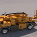 Yellow Engineering Bus With Aerial Work Platform And Hydraulic Lifting Arm 3d model