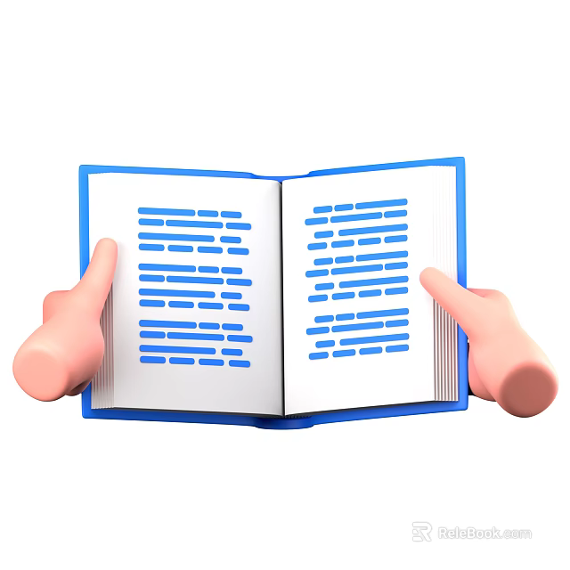 Open Book Held By Two Hands With Blue Text On Its Pages 3d model
