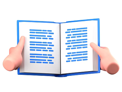 Open Book Held By Two Hands With Blue Text On Its Pages 3d model