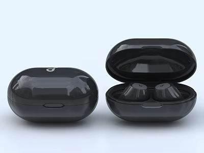 Sleek Black Wireless Earbuds Charging Case Open And Closed With Stylish Shell Design 3d model