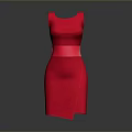 Chic Red Sleeveless Dress With Pink Belt And Modern Fitted Design