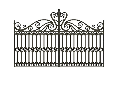 Ornate Wrought Iron Entrance Gate With Intricate Scrollwork And Double Panel Design 3d model