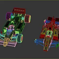 Detailed Gray Formula Race Car Models With Aerodynamic Design Displayed From Two Angles