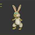 White Rabbit 3D Model In Standing Pose With Long Ears Gray Background And Reflective Surface