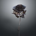 Black Rose with Stem and Leaves on Dark Background with Reflection 3d model