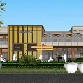 Modern Commercial Building Exterior Landscape With Glass Facade Greenery And Trees