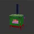 Sturdy Metal Hardware Tools Fireplace With Burning Flame Red Knob And Chimney