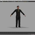 A Man Wearing a Black Suit with Arms Outstretched Against Gray Background 3d model