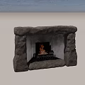 Rustic Stone Fireplace With Burning Fire In Cozy Home Setting 3d model