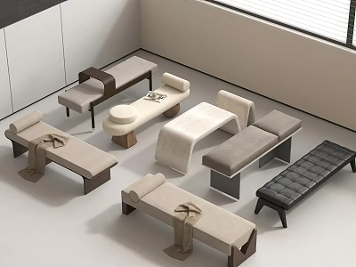 Modern Various Styles Fabric And Leather Upholstered Sofa Benches With Wooden Legs 3d model