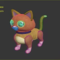 Cute Brown Plush Cat Toy With Pink Ears Green Eyes Blue Collar White Belly Paws
