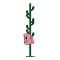 Green Cactus Shaped Coat Rack With Pink Bear Backpack For Home Decor 3d model