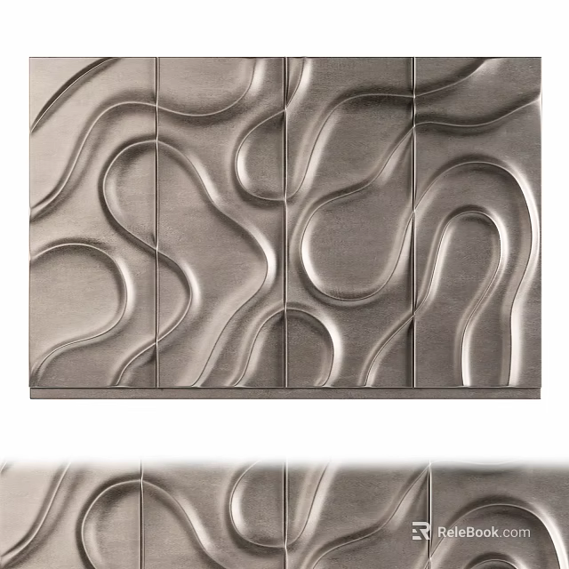 Modern Metallic Wall Decor With Wavy Pattern And Textured Surface Design 3d model 