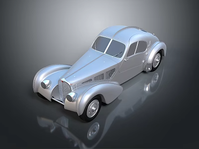 Silver Vintage Classic Car With Streamlined Body And Retro Headlights 3d model
