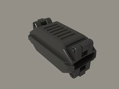 Black Industrial Mechanical Component 3D Model With Grooved Design And Connection Ports 3d model