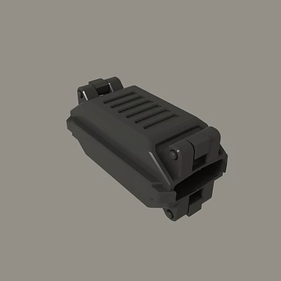 Black Industrial Mechanical Component 3D Model With Grooved Design And Connection Ports 3d model