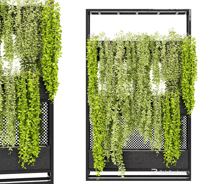 Decorative Green Plant Partition With Hanging Vines And Mesh Panel Design 3d model 