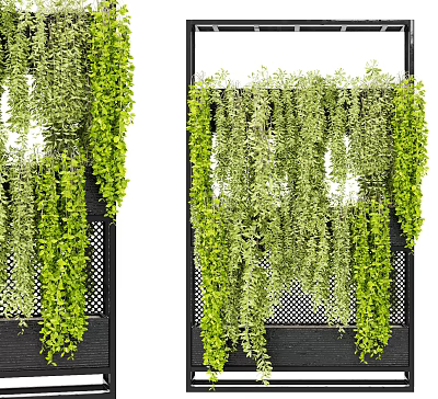 Decorative Green Plant Partition With Hanging Vines And Mesh Panel Design 3d model