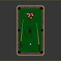 Red Frame Green Felt Billiard Table With White Cue Ball Cues And Colored Balls Triangle