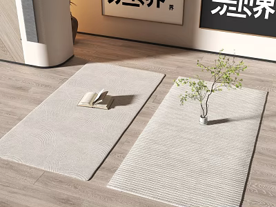 Light Square Rugs In Modern Room With Book And Plant 3d model